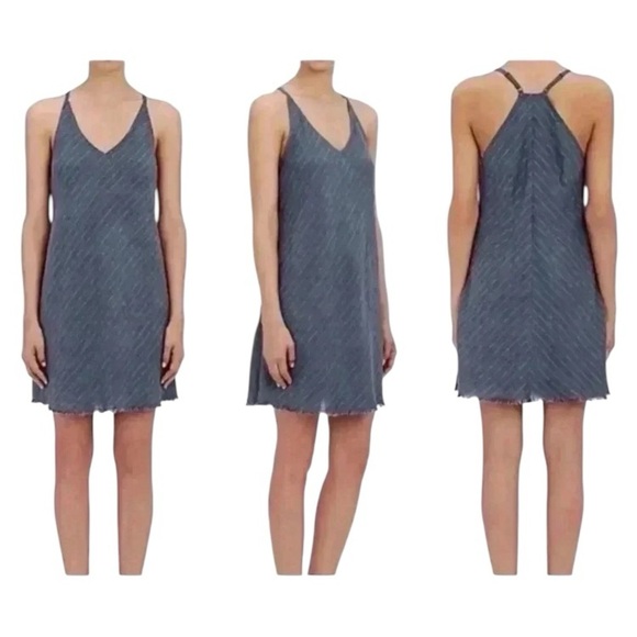 ATM Womens Linen Halter Adjustable Fringe‎ Stripe Midi Dress blue gray small - Picture 7 of 11